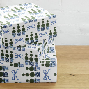 Chinoiserie Topiary Tree Blue Bow Geschenkpapier Set