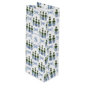 Chinoiserie Topiary Tree Blue Bow Geschenktüte Für Weinflaschen (Vorderseite Schrägansicht)