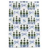 Chinoiserie Topiary Tree Blue Bow Mittlere Geschenktüte (Vorderseite)