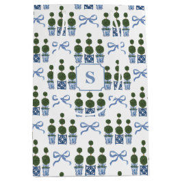 Chinoiserie Topiary Tree Blue Bow Mittlere Geschenktüte