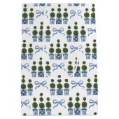 Chinoiserie Topiary Tree Blue Bow Mittlere Geschenktüte (Rückseite)