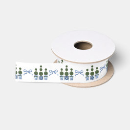 Chinoiserie Topiary Tree Blue Bow Satinband