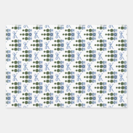 Chinoiserie Topiary Tree Blue Bow und Gingham Geschenkpapier Set