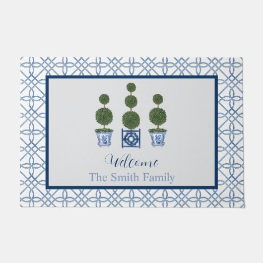 Chinoiserie Topiary Tree Individuelle Name Willkom Fußmatte (Vorderseite)