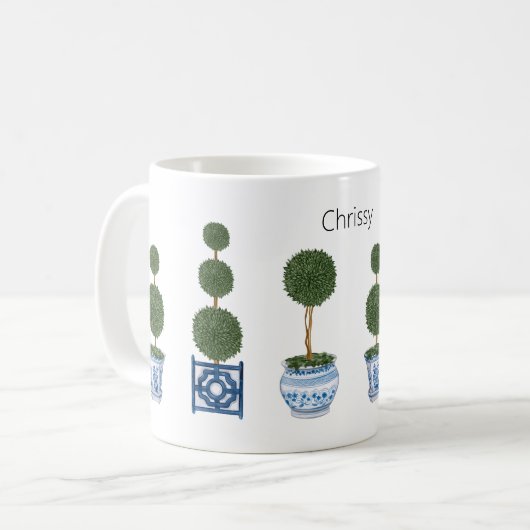 Chinoiserie Topiary Tree Keramik Kaffeetasse (Vorderseite Links)