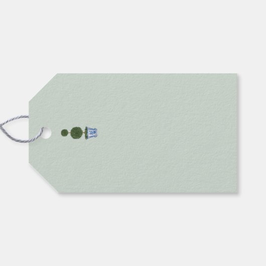 Chinoiserie Topiary Trees mit Blaufuhe Geschenkanhänger (Rückseite Horizontal)