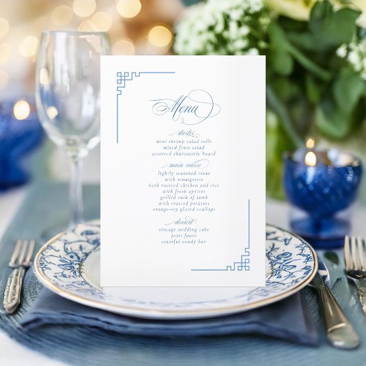 Chinoiserie Tree Motif und geometrische Grenze ID1 Menükarte