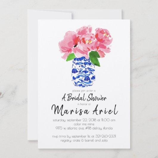 Chinoiserie u. Pfingstrosen Einladung (Vorderseite)