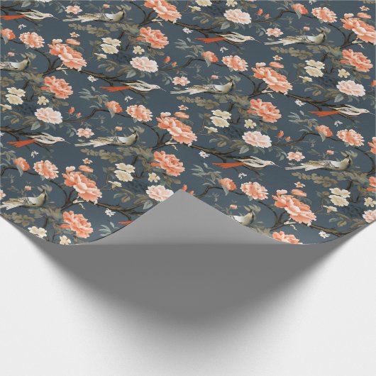 Chinoiserie über Denim Blue Geschenkpapier (Ecke)