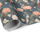 Chinoiserie über Denim Blue Geschenkpapier (Rolleneckpunkt)