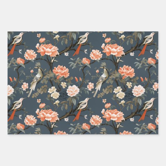 Chinoiserie über Denim Blue Geschenkpapier Set (Vorderseite 3)