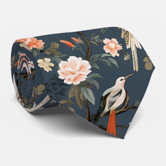 Chinoiserie über Denim Blue Krawatte (Gerollt)