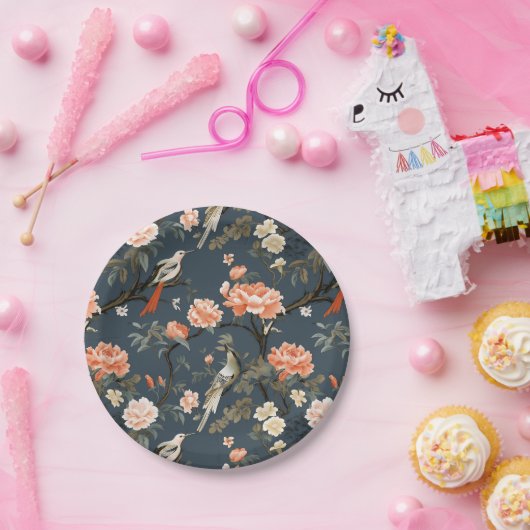 Chinoiserie über Denim Blue Pappteller (Party)