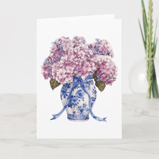 Chinoiserie Vase Hydrangea Blume Leere Begrüßung Karte (Vorderseite)