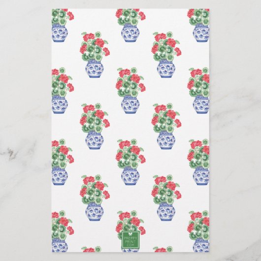 Chinoiserie Vase of Red Geraniums Briefpapier (Rückseite)