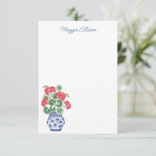 Chinoiserie Vase of Red Geraniums Dankeskarte (Stehend Vorderseite)