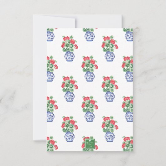 Chinoiserie Vase of Red Geraniums Dankeskarte (Rückseite)