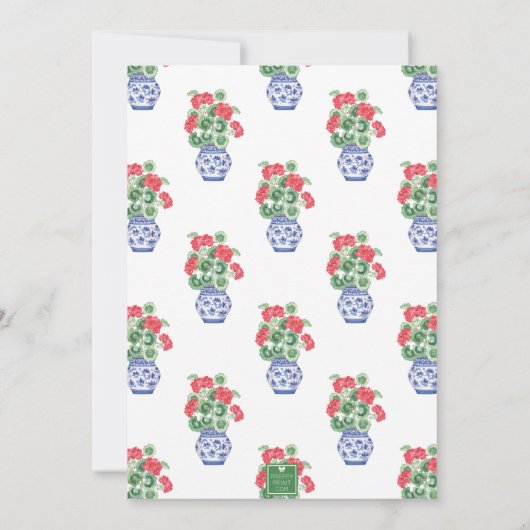 Chinoiserie Vase of Red Geraniums Einladung (Rückseite)