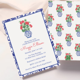 Chinoiserie Vase of Red Geraniums Einladung