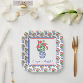 Chinoiserie Vase of Red Geraniums Pappteller