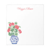Chinoiserie Vase of Red Geraniums Personalisiert Notizblock (Vorderseite)