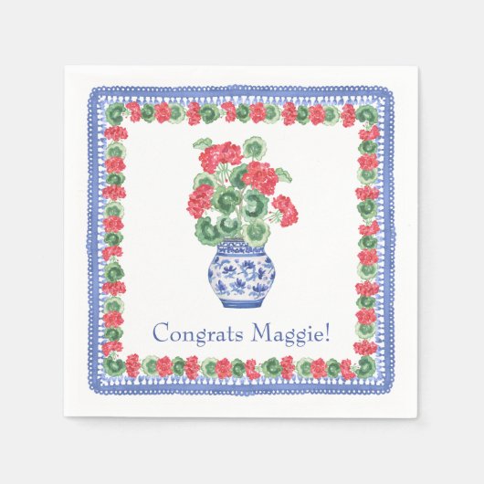 Chinoiserie Vase of Red Geraniums Serviette (Vorderseite)