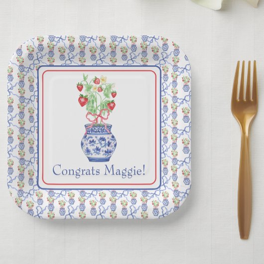 Chinoiserie Vase of Red Strawberries Pappteller