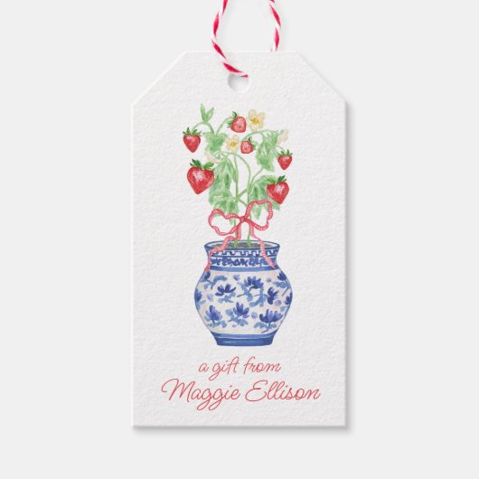 Chinoiserie Vase of Red Strawberries Personalisier Geschenkanhänger (Vorderseite)