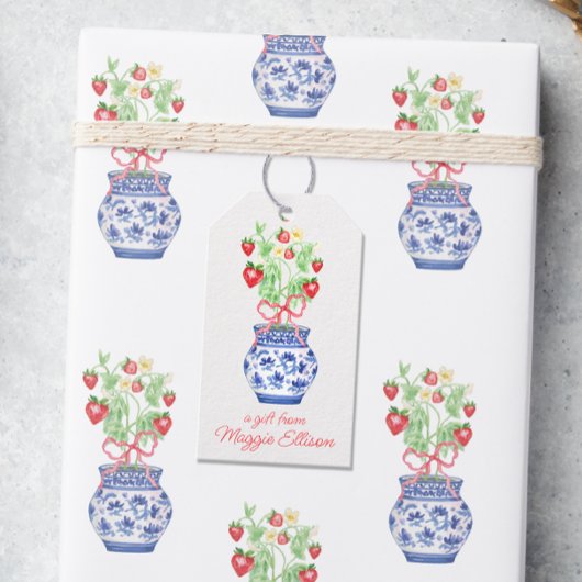 Chinoiserie Vase of Red Strawberries Personalisier Geschenkanhänger
