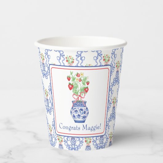 Chinoiserie Vase of Red Strawberries Personalisier Pappbecher (Vorderseite)