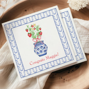 Chinoiserie Vase of Red Strawberries Serviette