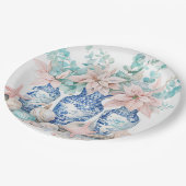 Chinoiserie Vases mit Eukalyptus & Poinsettias Pappteller (Schrägansicht)