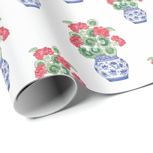Chinoiserie Vases of Red Geraniums Geschenkpapier (Rolleneckpunkt)