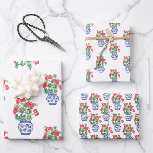 Chinoiserie Vases of Red Geraniums Geschenkpapier Set (Vorderseite)
