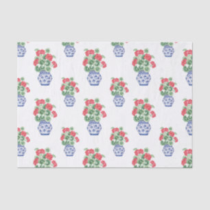 Chinoiserie Vases of Red Geraniums Seidenpapier