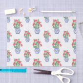 Chinoiserie Vases of Red Geraniums Seidenpapier (Handwerk)