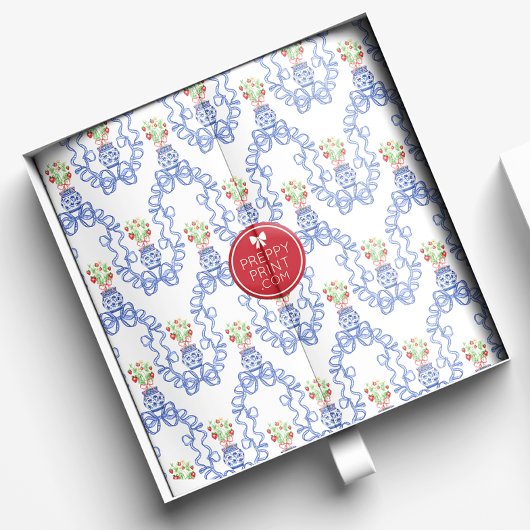 Chinoiserie Vases of Red Strawberries and Blue Bow Seidenpapier