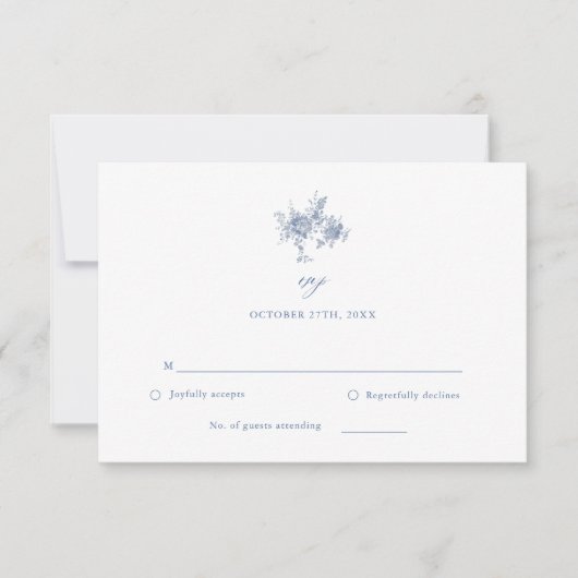 Chinoiserie Viktorianisch Toile Blue Wedding RSVP  (Vorderseite)