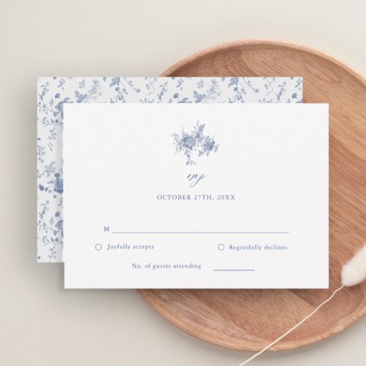Chinoiserie Viktorianisch Toile Blue Wedding RSVP  Karte