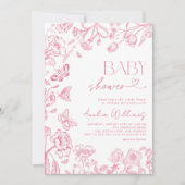 Chinoiserie Vintag Floral Pink Script Babydusche Einladung (Vorderseite)