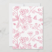 Chinoiserie Vintag Floral Pink Script Babydusche Einladung (Rückseite)