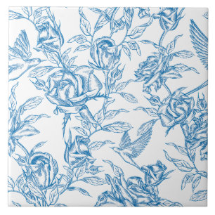 Chinoiserie Vintage Blaue Rose Blumenmuster Vogel Fliese