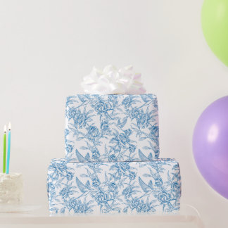 Chinoiserie Vintage Blaue Rose Blumenvogel Geschenkpapier