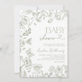 Chinoiserie Vintage Blumengeschirr Grüne Babydusch Einladung (Vorderseite)