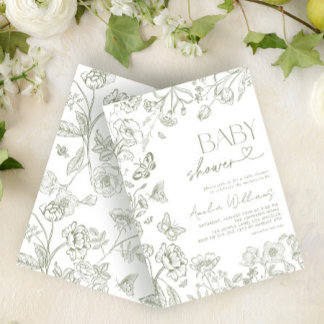 Chinoiserie Vintage Blumengeschirr Grüne Babydusch Einladung