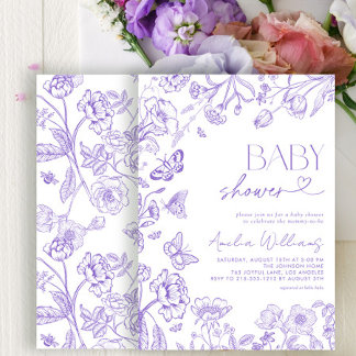 Chinoiserie Vintage Floral Lavendel-Baby-Party Einladung