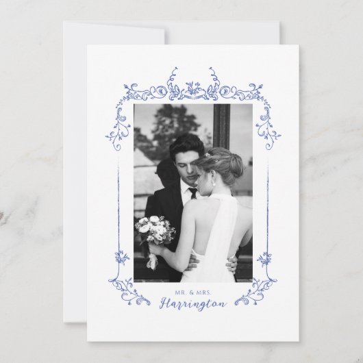 Chinoiserie Vintage Kalligrafie-Hochzeit Dankeskarte (Vorderseite)