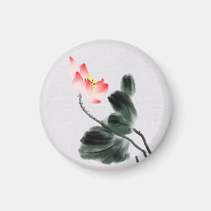 Chinoiserie Vintage Tinte Wash Gemälde Lotus Magnet