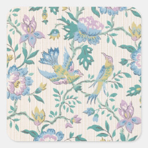 Chinoiserie Vintage Vogel Florales Pastellmuster Quadratischer Aufkleber