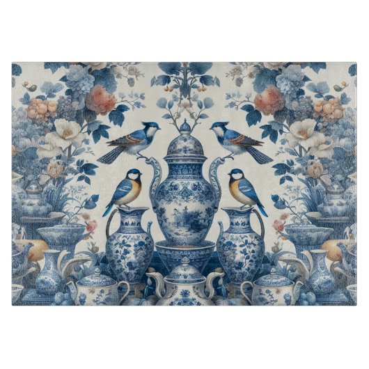Chinoiserie Vintage Vögel & Vasen Schneidebrett (Vorderseite)